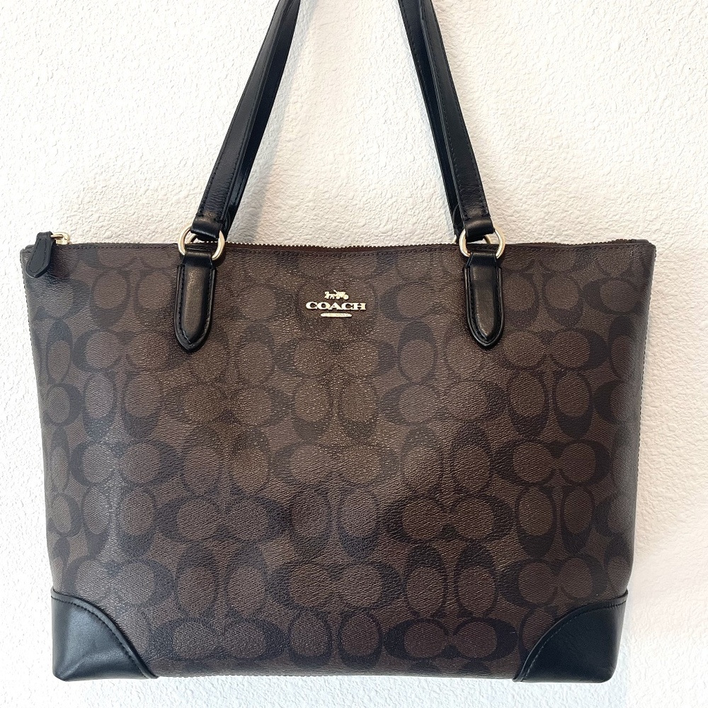 Coach Women's Signature Coated Canvas Tote Bag Brown